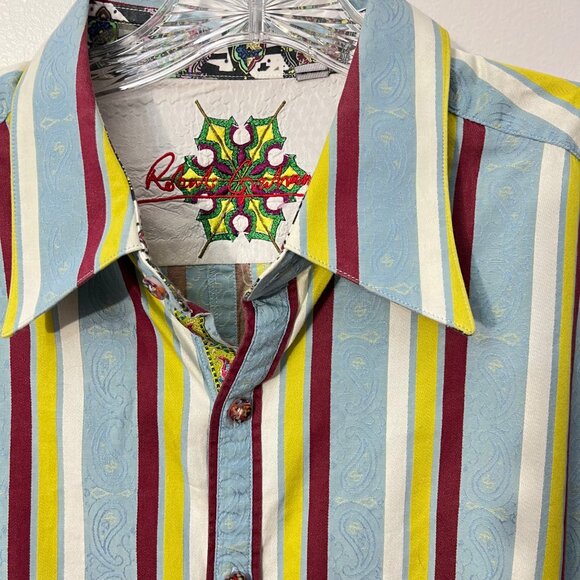 ROBERT GRAHAM striped MALLIOUHANA shirt XL teal red white blue Size XL - Picture 2 of 7